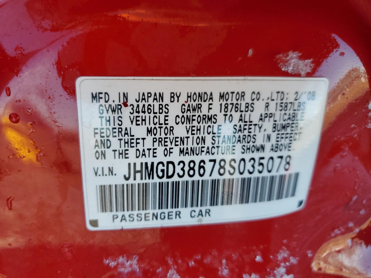 2008 Honda Fit VIN JHMGD38678S035078 Copart auction photo, side damage thumbnail 12