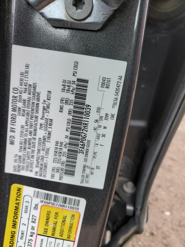 2017 Ford Fusion VIN 3FA6P0G72HR110039 Copart auction photo, front end damage thumbnail 13
