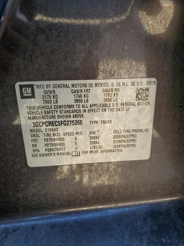 2015 Chevrolet Silverado VIN 3GCPCREC5FG275266 Copart auction photo, side damage thumbnail 12