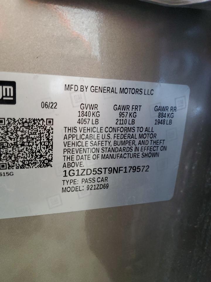 2022 Chevrolet Malibu VIN 1G1ZD5ST9NF179572 Copart auction photo, mechanical damage thumbnail 12
