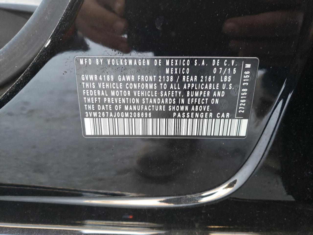 2016 Volkswagen Jetta VIN 3VW267AJ0GM208696 Copart auction photo, rear end / side damage thumbnail 10
