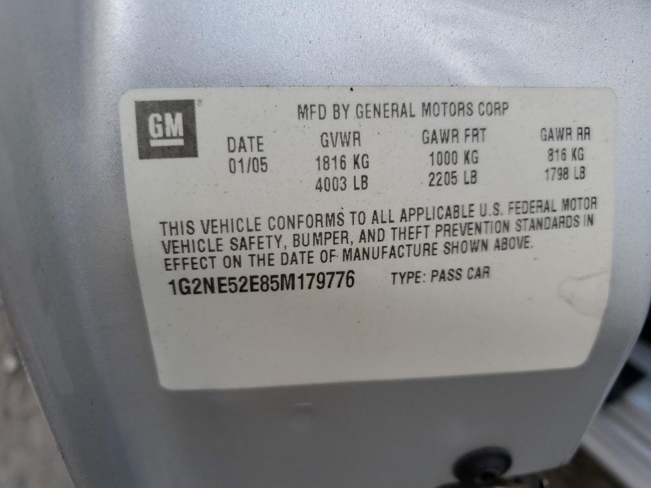 2005 Pontiac Grand AM VIN 1G2NE52E85M179776 Copart auction photo, all over damage thumbnail 14