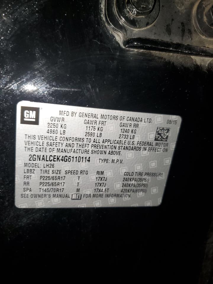 2016 Chevrolet Equinox VIN 2GNALCEK4G6110114 Copart auction photo, front end / minor dent/scratches damage thumbnail 13