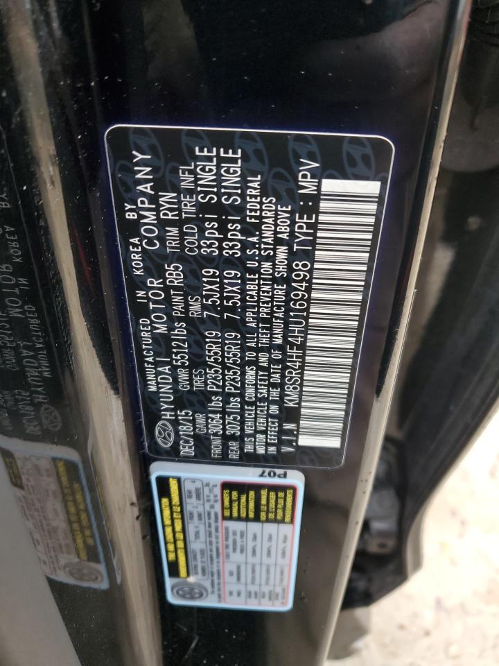 2017 Hyundai Santa Fe VIN KM8SR4HF4HU169498 Copart auction photo, front end / side damage thumbnail 15