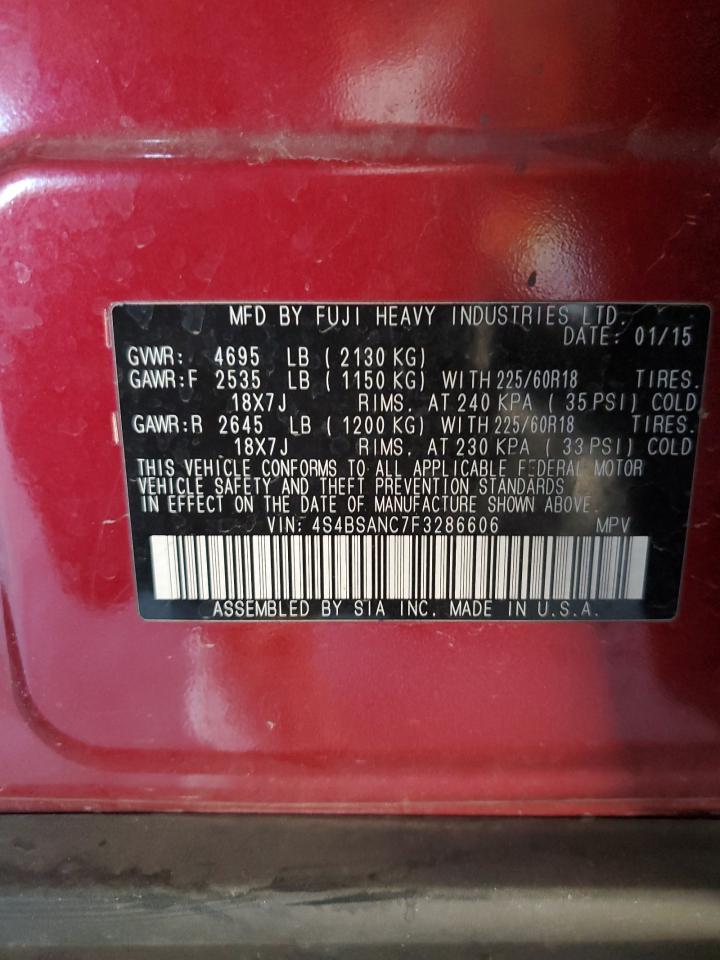 2015 Subaru Outback VIN 4S4BSANC7F3286606 Copart auction photo, front end / side damage thumbnail 14