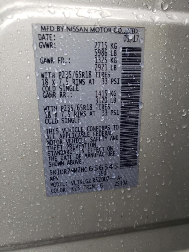 2017 Nissan Pathfinder VIN 5N1DR2MM2HC656545 Copart auction photo, all over / undercarriage damage thumbnail 15