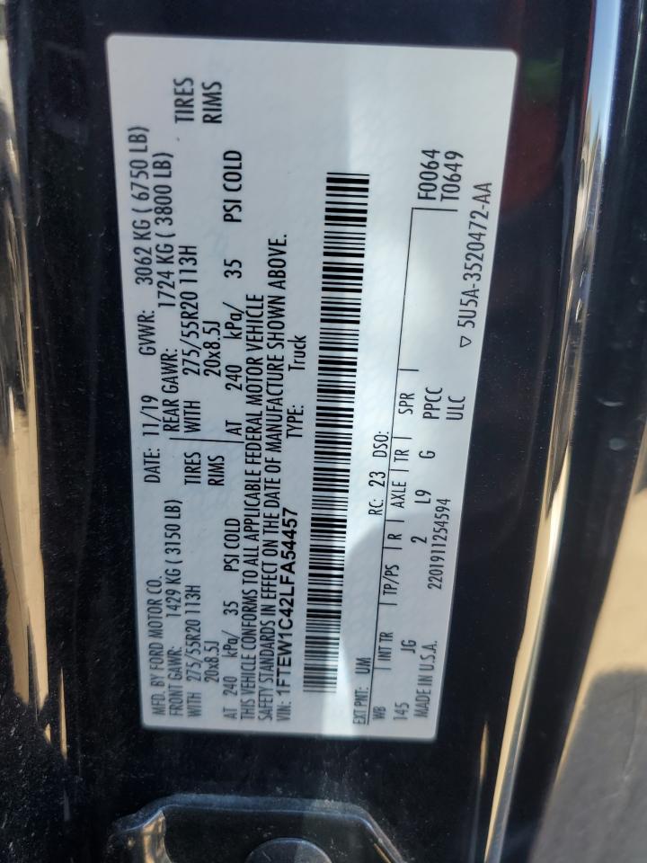 2020 Ford F-150 VIN 1FTEW1C42LFA54457 Copart auction photo, all over damage thumbnail 14