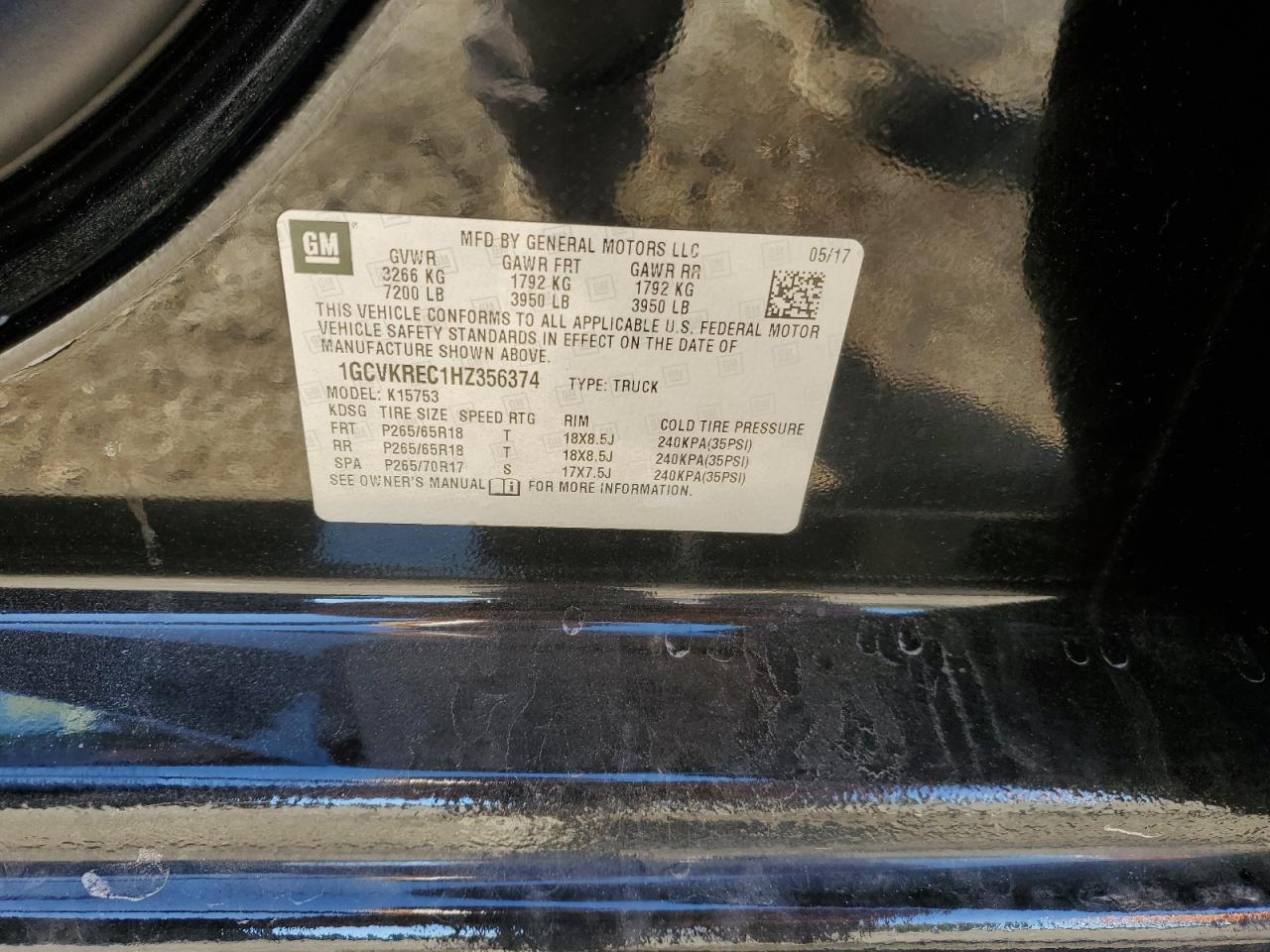 2017 Chevrolet Silverado VIN 1GCVKREC1HZ356374 Copart auction photo, front end / rear end damage thumbnail 12