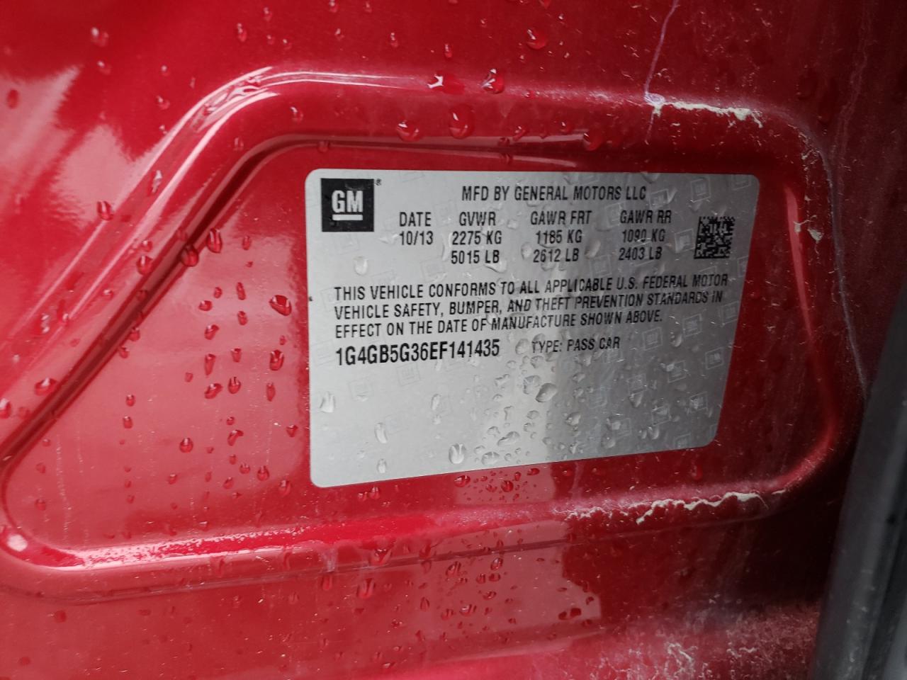 2014 Buick LaCrosse VIN 1G4GB5G36EF141435 Copart auction photo, mechanical damage thumbnail 12