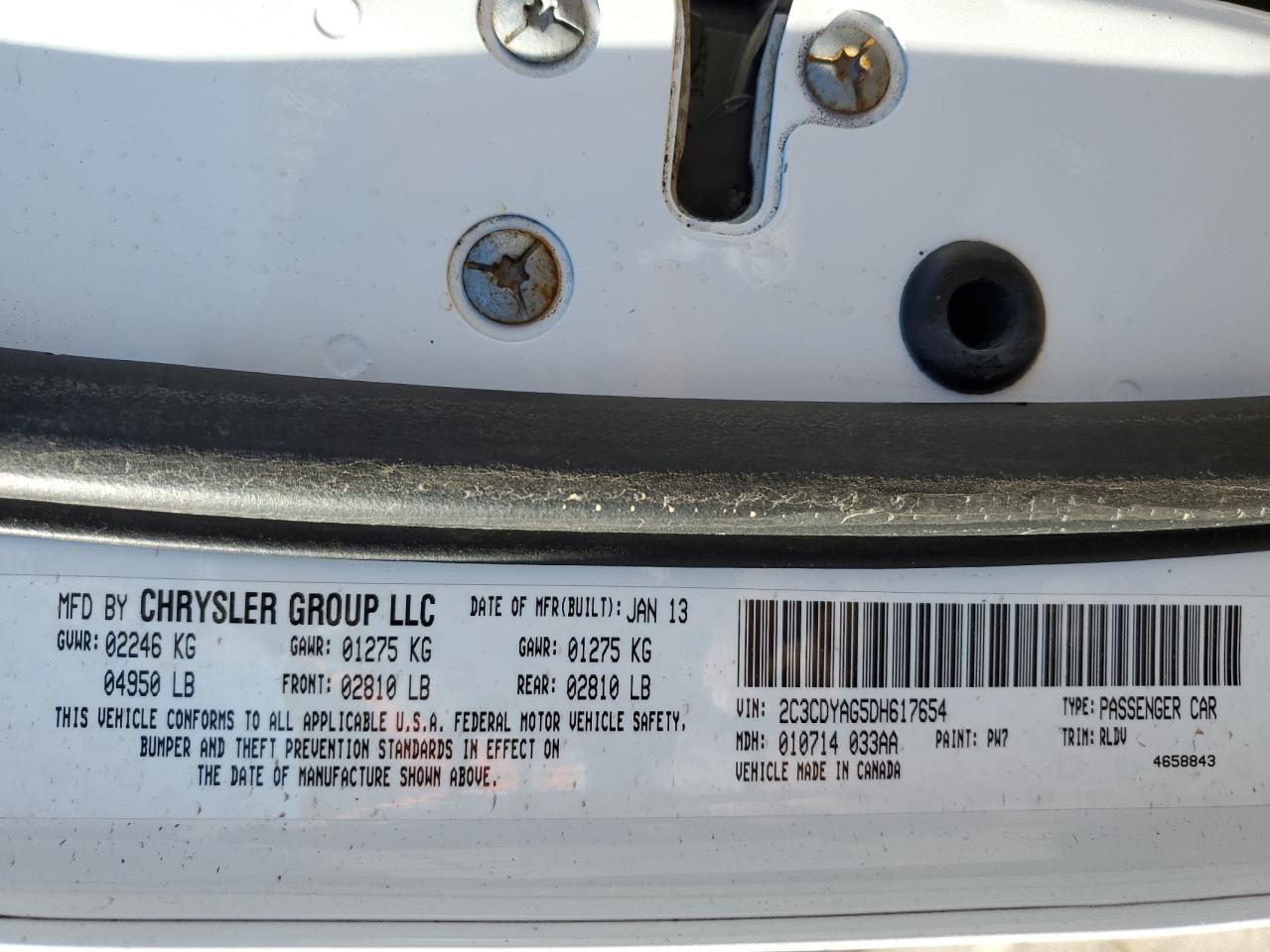 2013 Dodge Challenger VIN 2C3CDYAG5DH617654 Copart auction photo, front end / side damage thumbnail 14