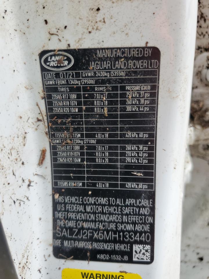 2021 Land Rover Range Rover VIN SALZJ2FX5MH133440 Copart auction photo, water/flood / minor dent/scratches damage thumbnail 14
