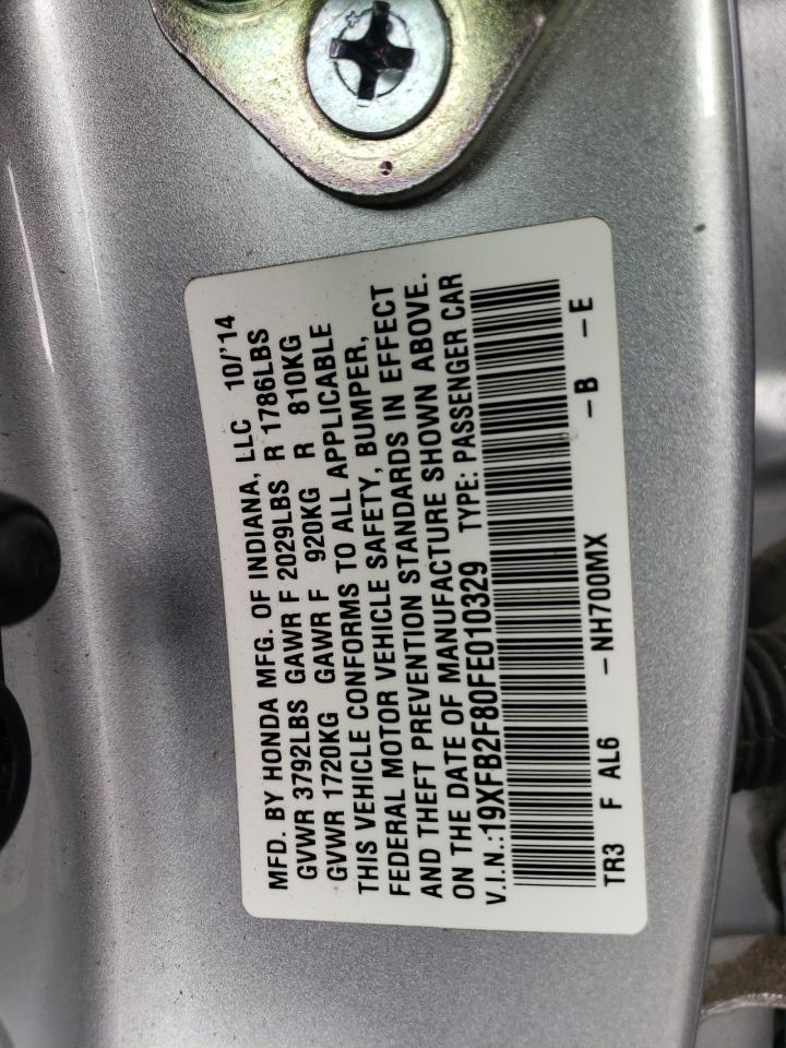 2015 Honda Civic VIN 19XFB2F80FE010329 Copart auction photo, rear end damage thumbnail 12