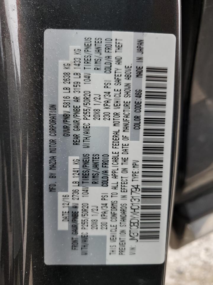 2017 Mazda CX-9 VIN JM3TCBDYXH0131794 Copart auction photo, rear end / minor dent/scratches damage thumbnail 14