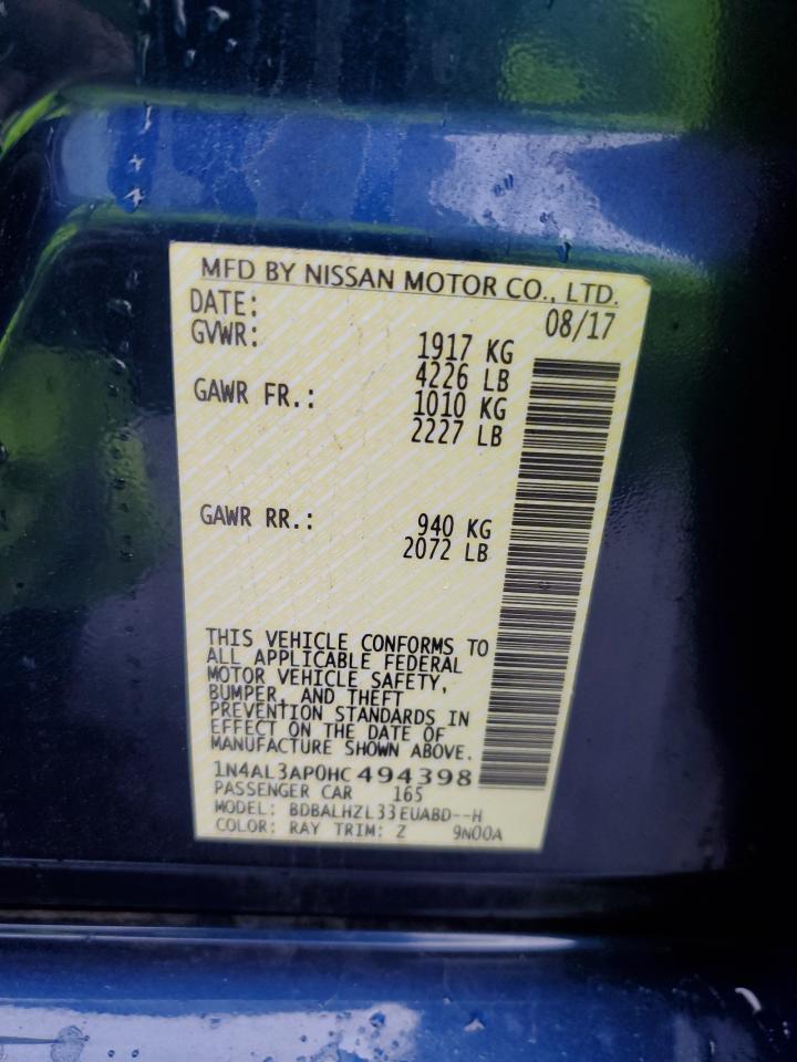 2017 Nissan Altima VIN 1N4AL3AP0HC494398 Copart auction photo, front end damage thumbnail 14