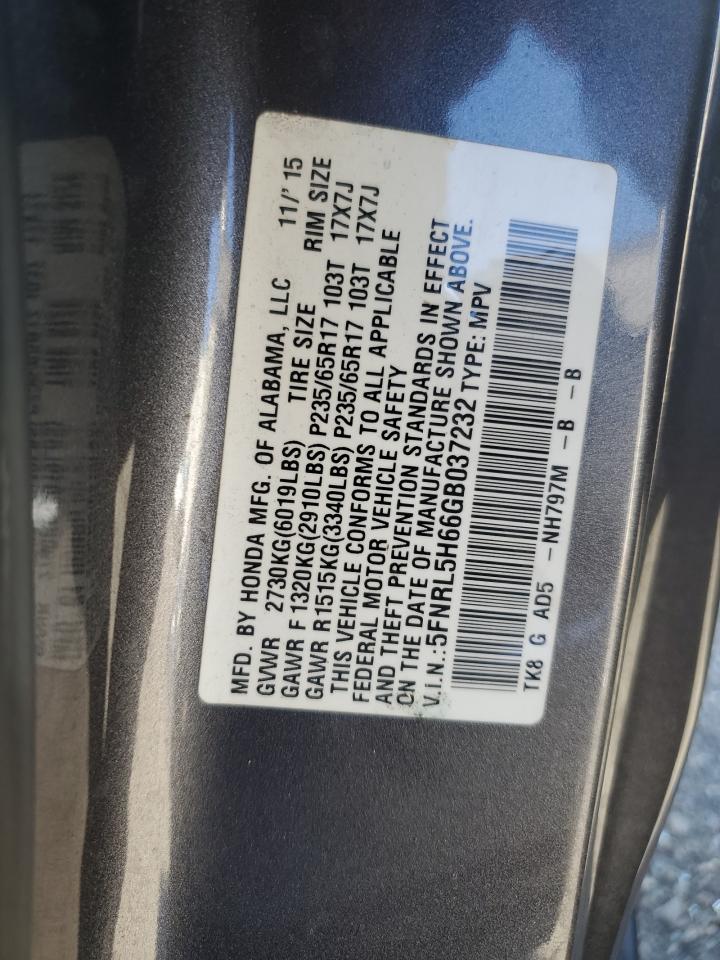 2016 Honda Odyssey VIN 5FNRL5H66GB037232 Copart auction photo, front end / rear end damage thumbnail 14