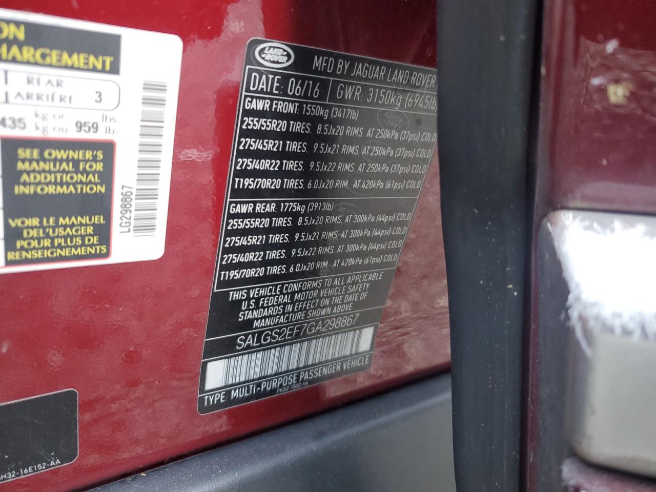 2016 Land Rover Range Rover VIN SALGS2EF7GA298867 Copart auction photo, mechanical damage thumbnail 14