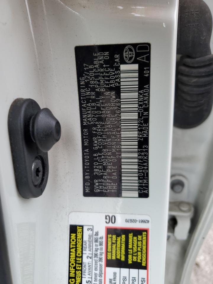 2018 Toyota Corolla VIN 2T1BURHE4JC026769 Copart auction photo, front end / minor dent/scratches damage thumbnail 12