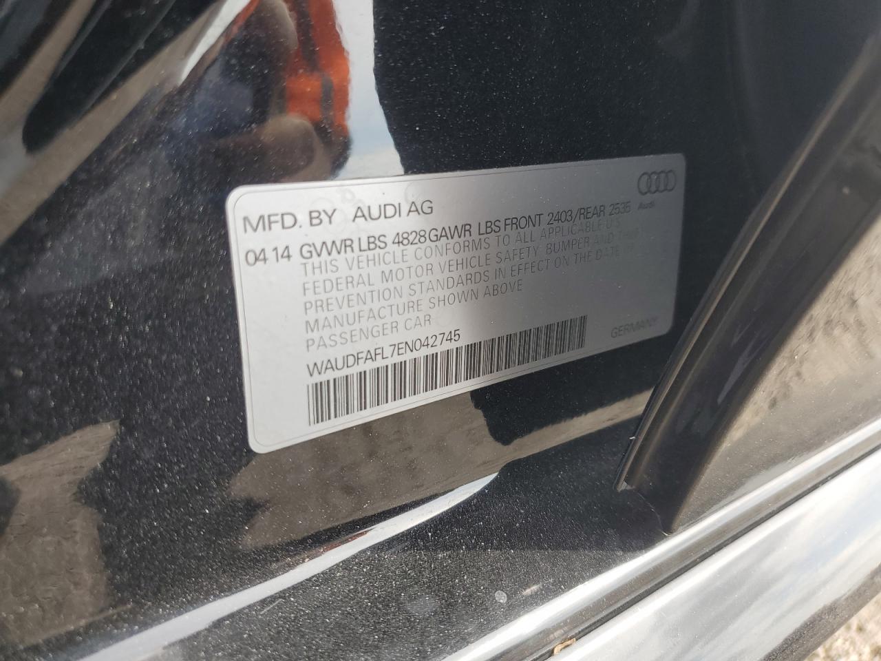 2014 Audi A4 VIN WAUDFAFL7EN042745 Copart auction photo, water/flood damage thumbnail 13