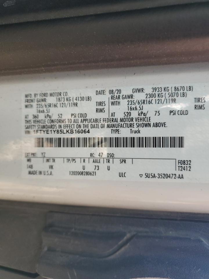 2020 Ford Transit VIN 1FTYE1Y85LKB16064 Copart auction photo, front end / rear end damage thumbnail 13