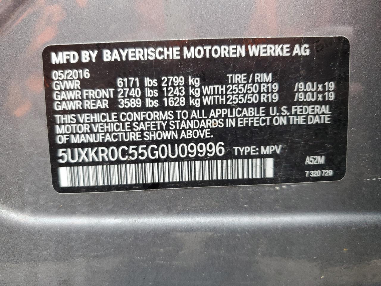 2016 BMW X5 VIN 5UXKR0C55G0U09996 Copart auction photo, front end damage thumbnail 14