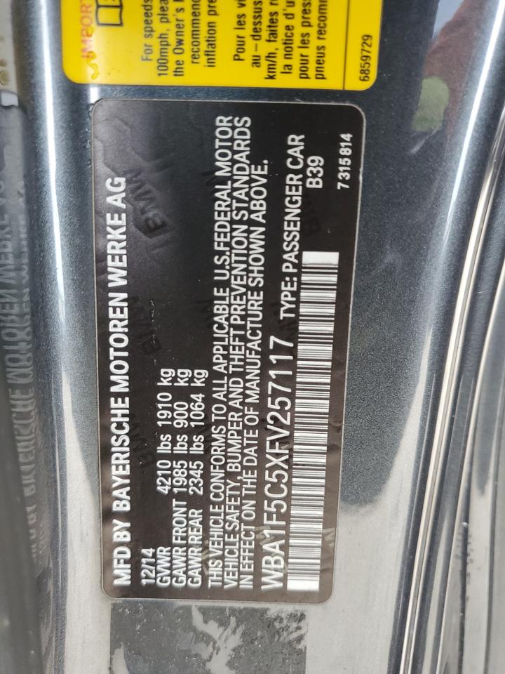2015 BMW 2er VIN WBA1F5C5XFV257117 Copart auction photo, water/flood / minor dent/scratches damage thumbnail 12
