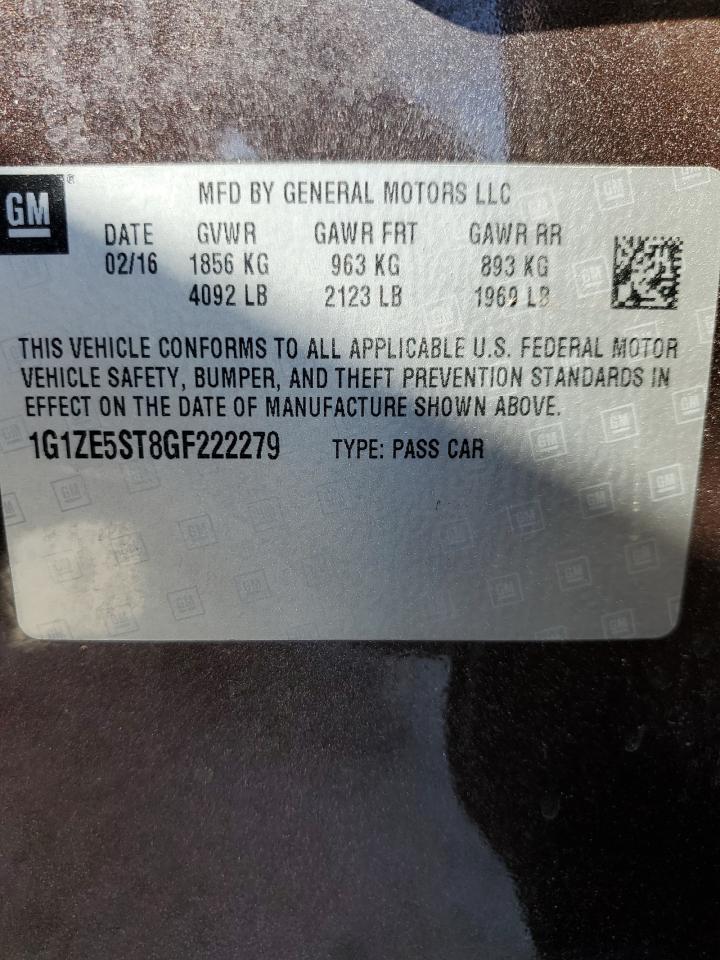 2016 Chevrolet Malibu VIN 1G1ZE5ST8GF222279 Copart auction photo, rear end damage thumbnail 12