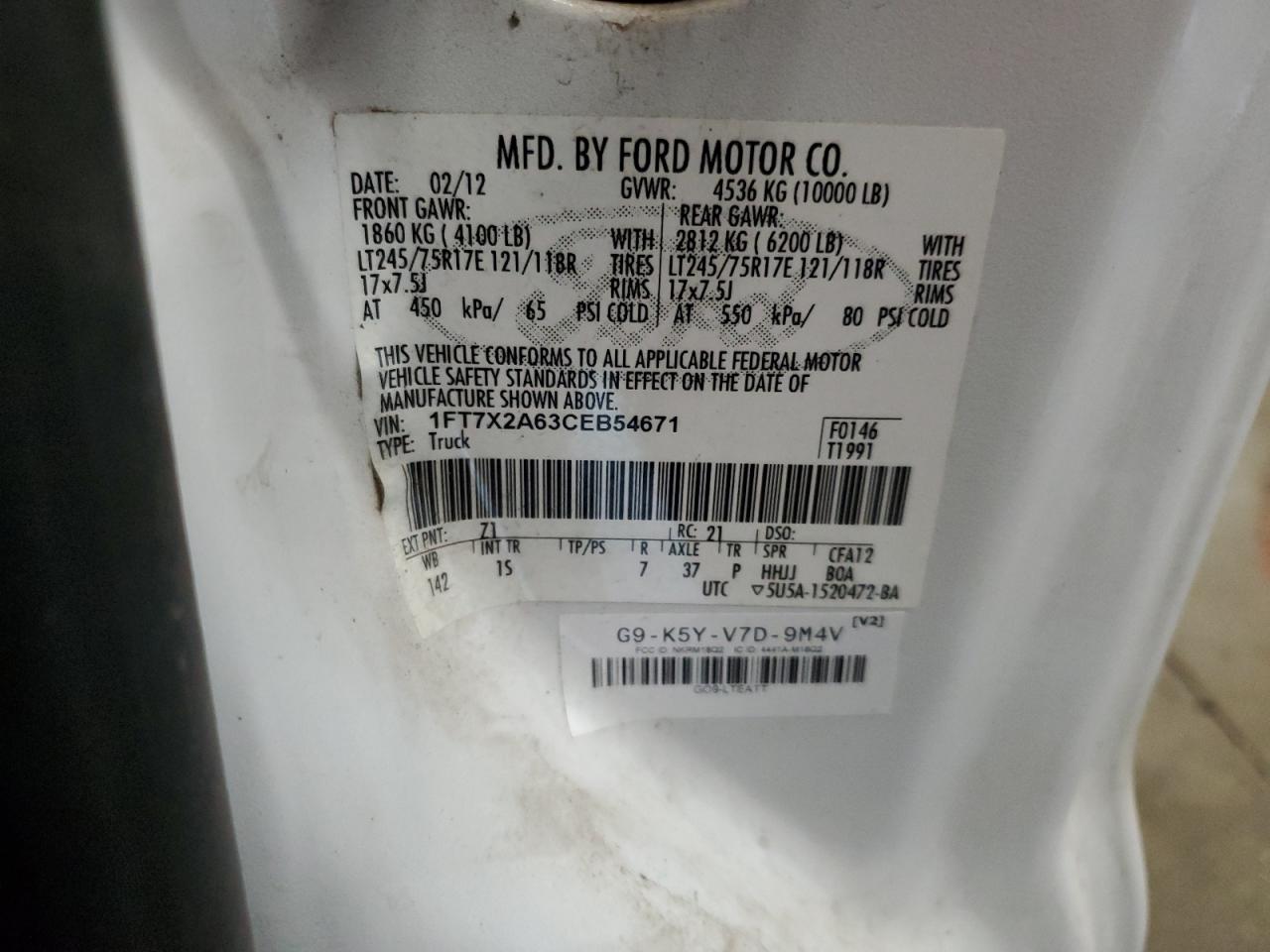 2012 Ford F250 VIN 1FT7X2A63CEB54671 Copart auction photo, side / front end damage thumbnail 13