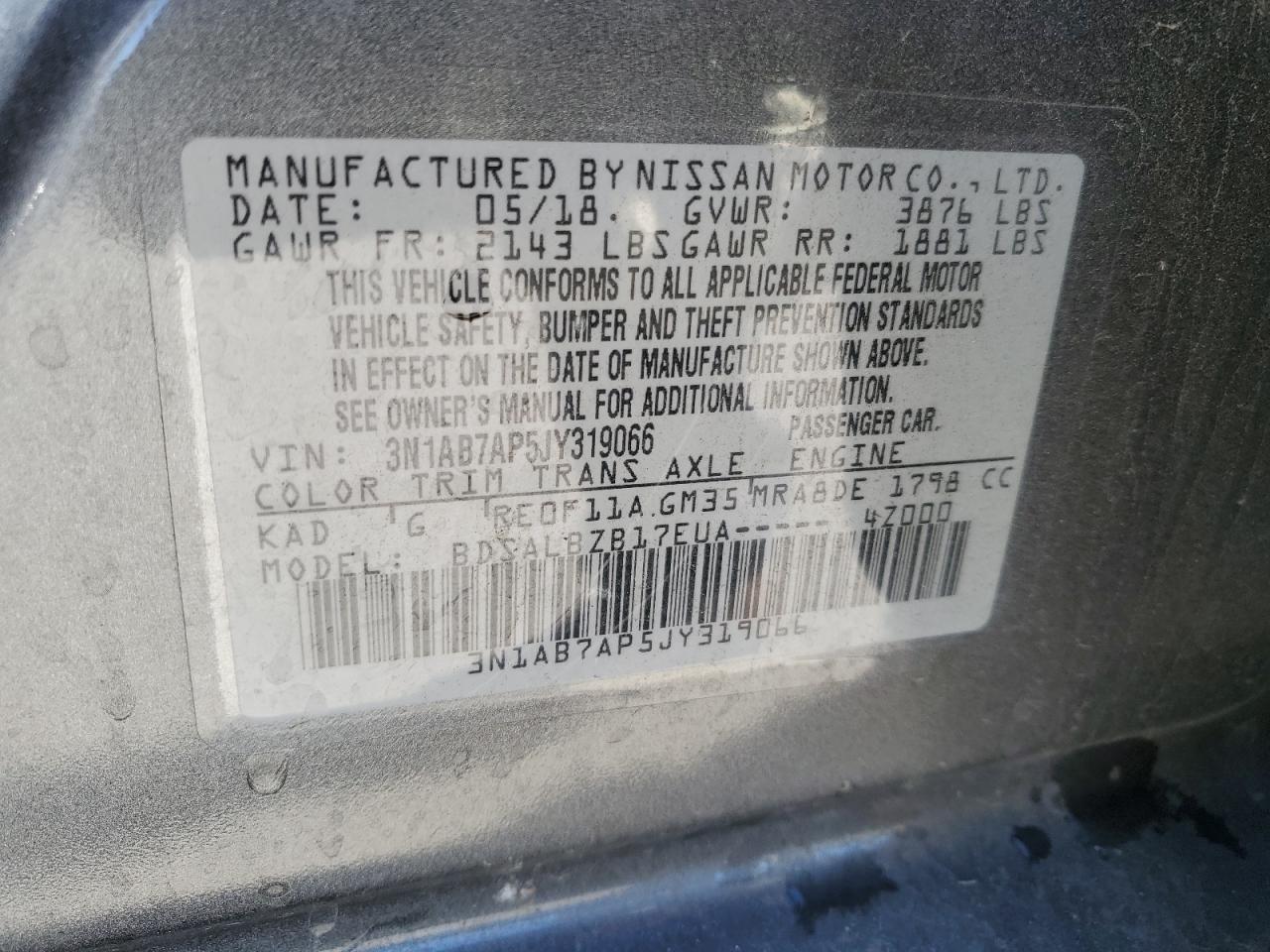 2018 Nissan Sentra VIN 3N1AB7AP5JY319066 Copart auction photo, front end damage thumbnail 12