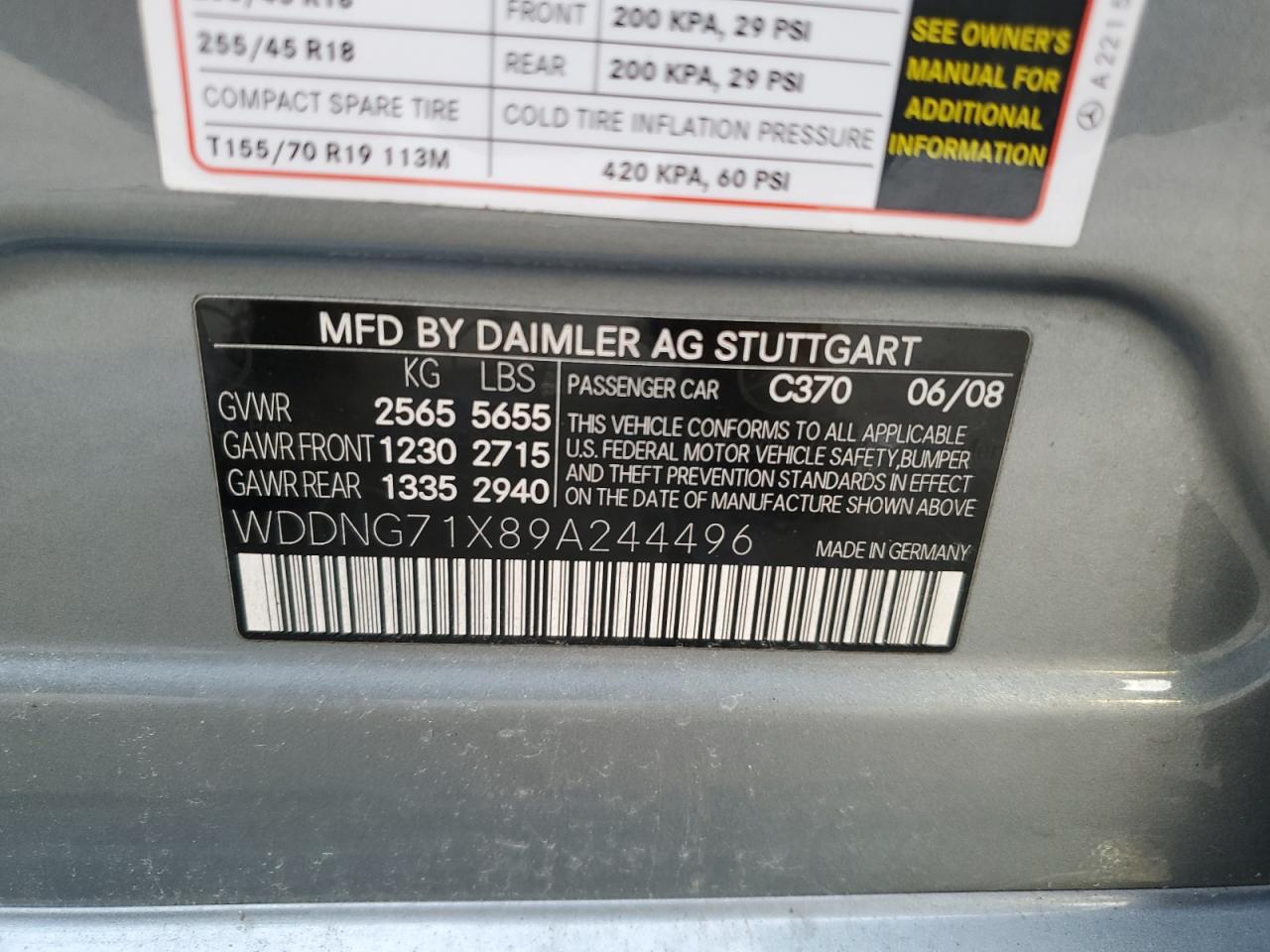 2009 Mercedes-Benz S-klasse VIN WDDNG71X89A244496 Copart auction photo, mechanical damage thumbnail 12