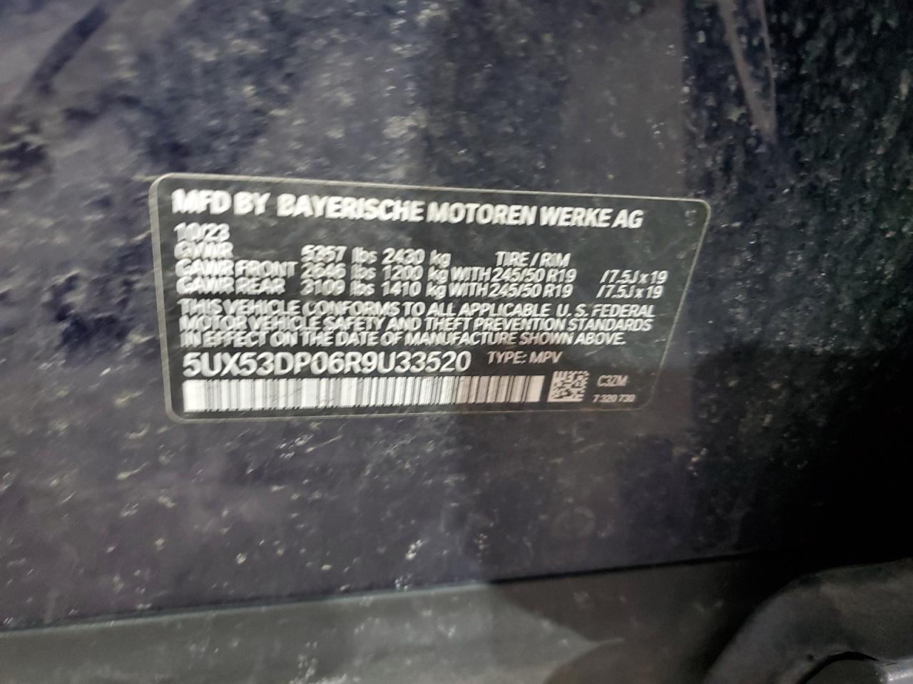 2024 BMW X3 VIN 5UX53DP06R9U33520 Copart auction photo, rear end / minor dent/scratches damage thumbnail 13