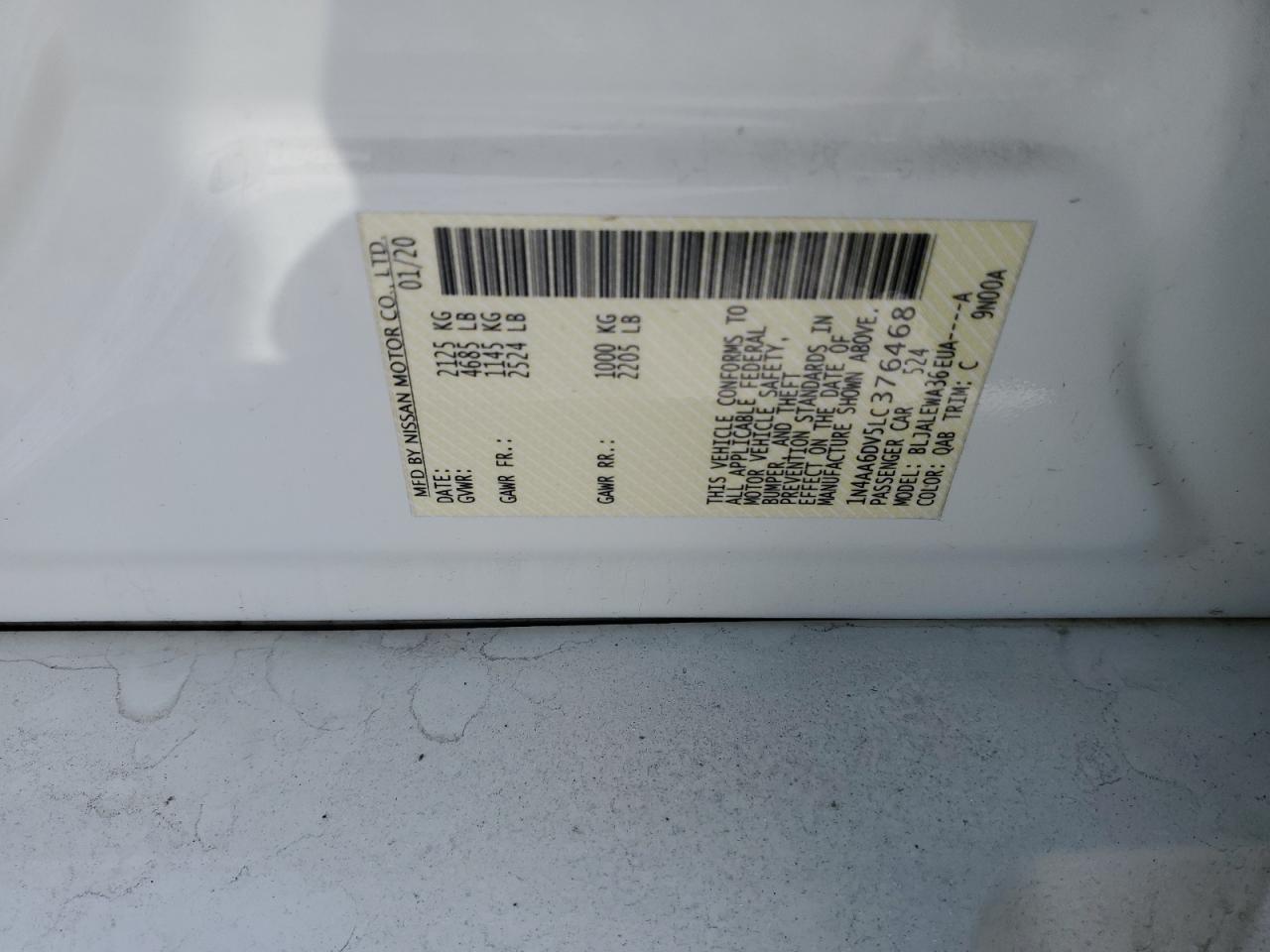 2020 Nissan Maxima VIN 1N4AA6DV5LC376468 Copart auction photo, front end damage thumbnail 12