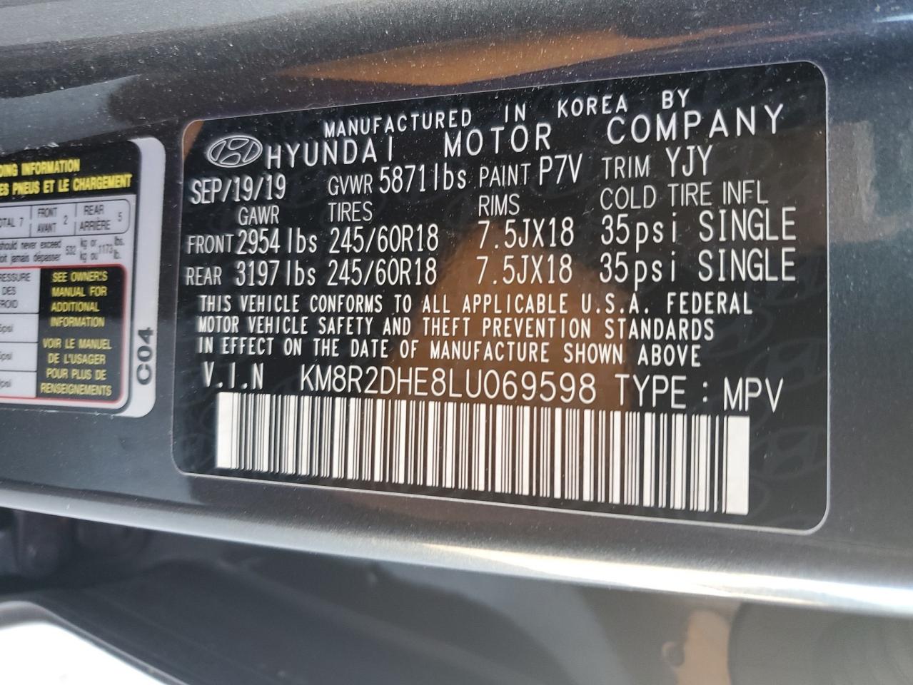 2020 Hyundai Palisade VIN KM8R2DHE8LU069598 Copart auction photo, all over damage thumbnail 13