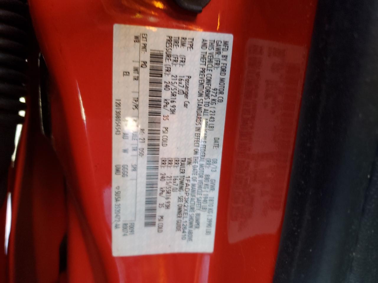 2014 Ford Focus VIN 1FADP3K2XEL126410 Copart auction photo, all over damage thumbnail 13