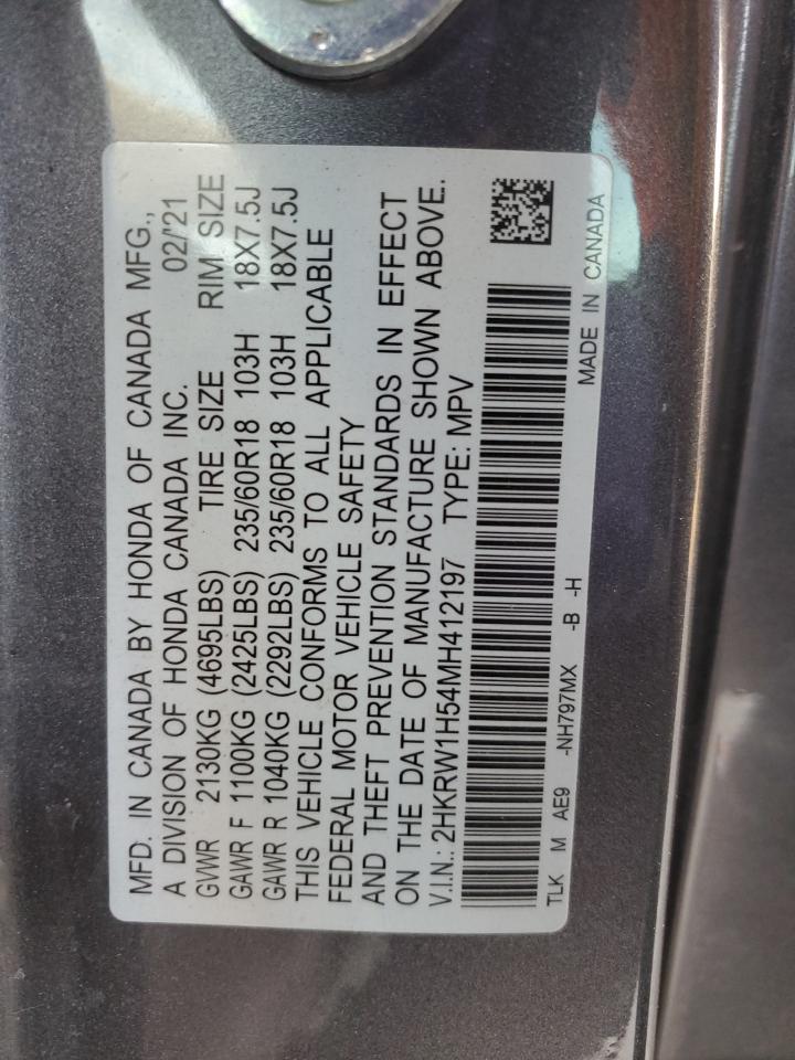 2021 Honda CR-V VIN 2HKRW1H54MH412197 Copart auction photo, rear end / front end damage thumbnail 15