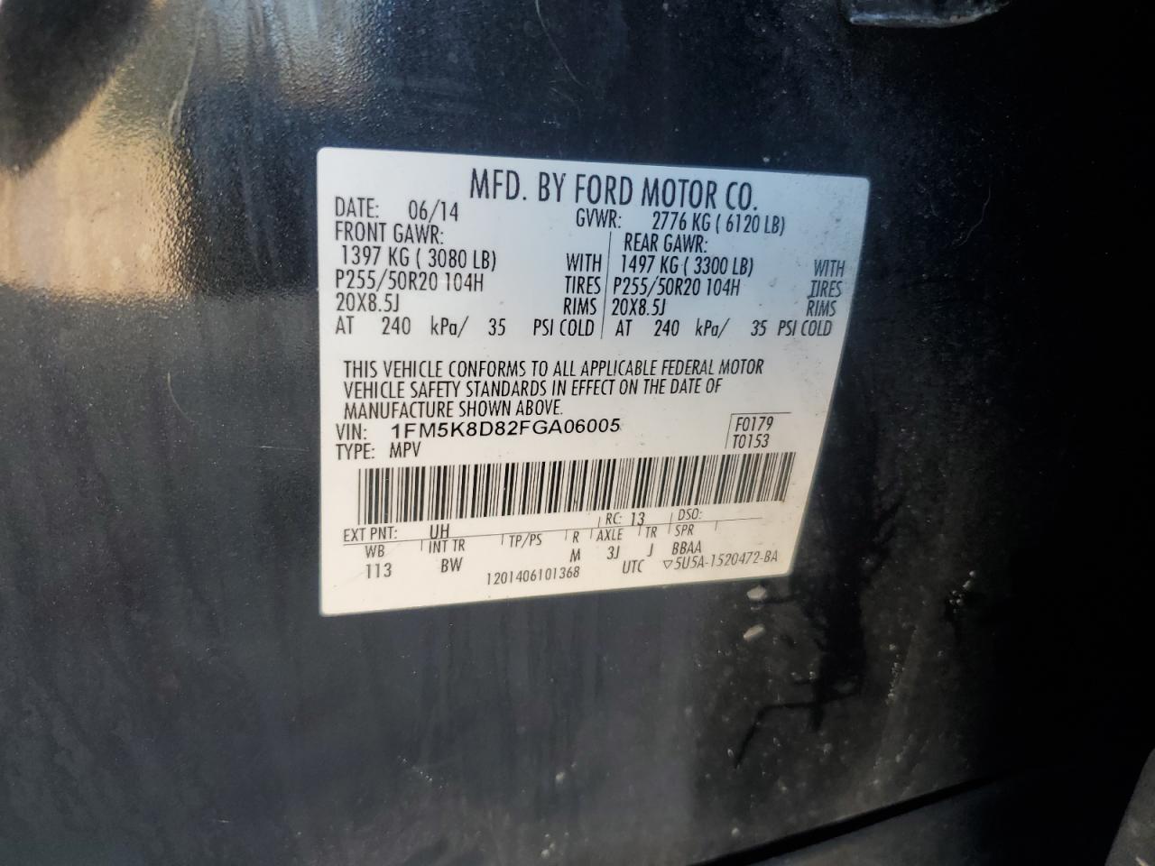 2015 Ford Explorer VIN 1FM5K8D82FGA06005 Copart auction photo, all over damage thumbnail 14