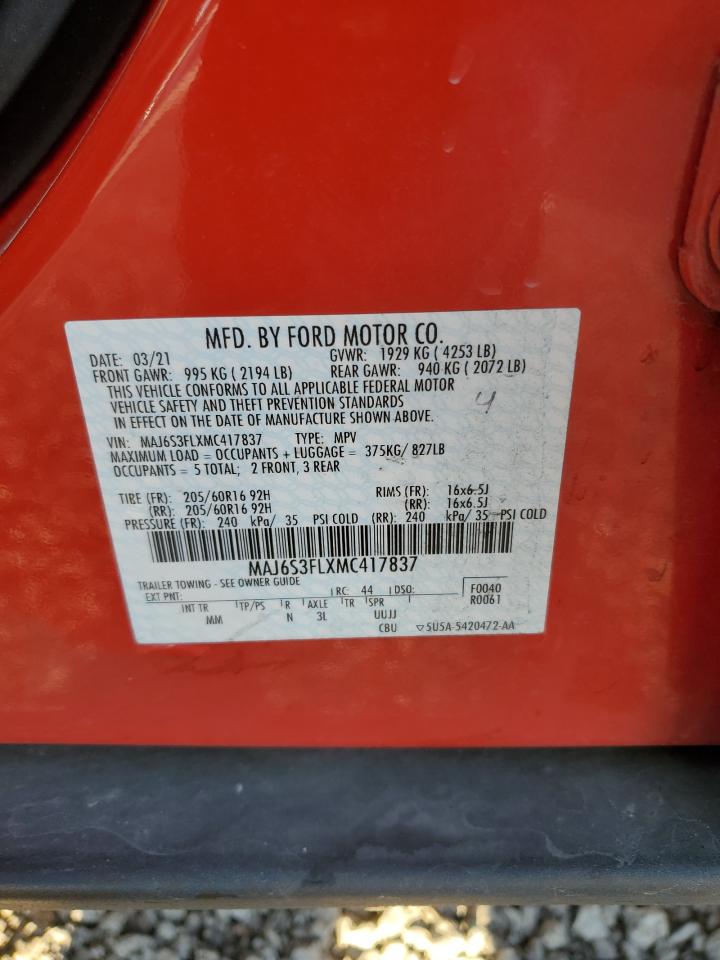 2021 Ford EcoSport VIN MAJ6S3FLXMC417837 Copart auction photo, front end damage thumbnail 14