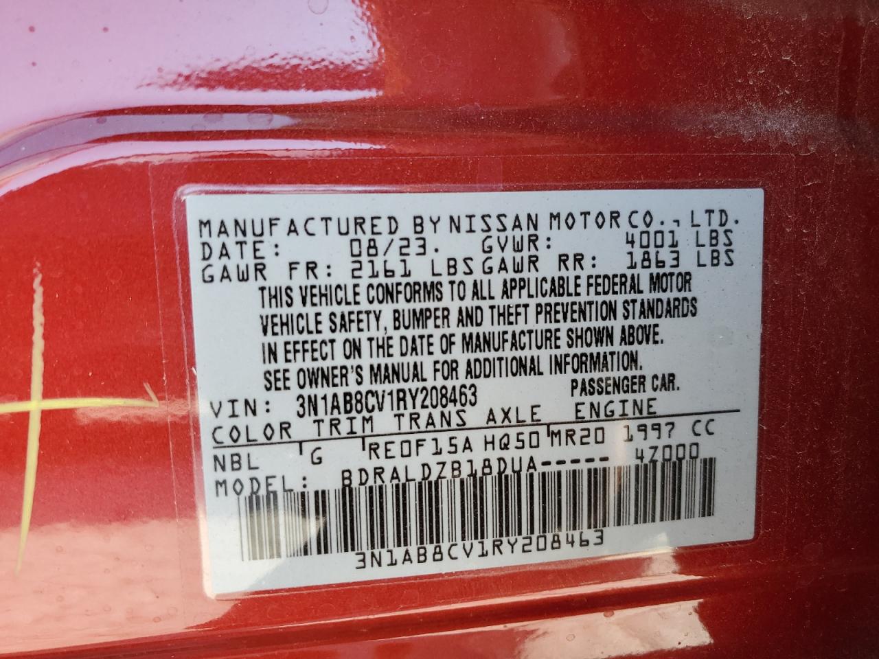2024 Nissan Sentra VIN 3N1AB8CV1RY208463 Copart auction photo, front end / rear end damage thumbnail 12