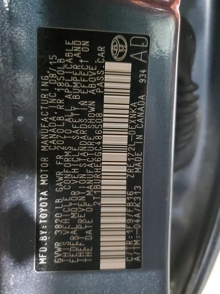 2016 Toyota Corolla VIN 2T1BURHE6GC486508 Copart auction photo, front end damage thumbnail 13