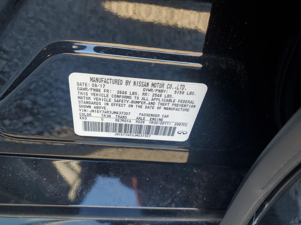 2018 Infiniti Q50 VIN JN1EV7AR3JM437307 Copart auction photo, side / front end damage thumbnail 12