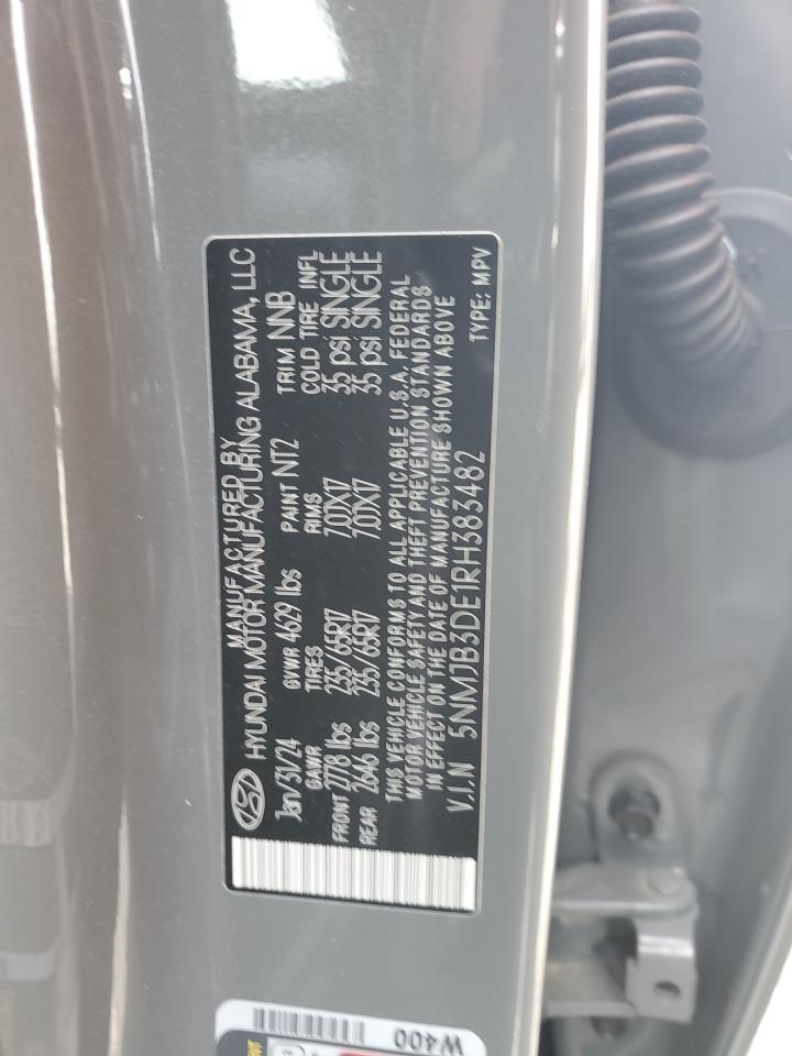 2024 Hyundai Tucson VIN 5NMJB3DE1RH383482 Copart auction photo, frame damage damage thumbnail 14