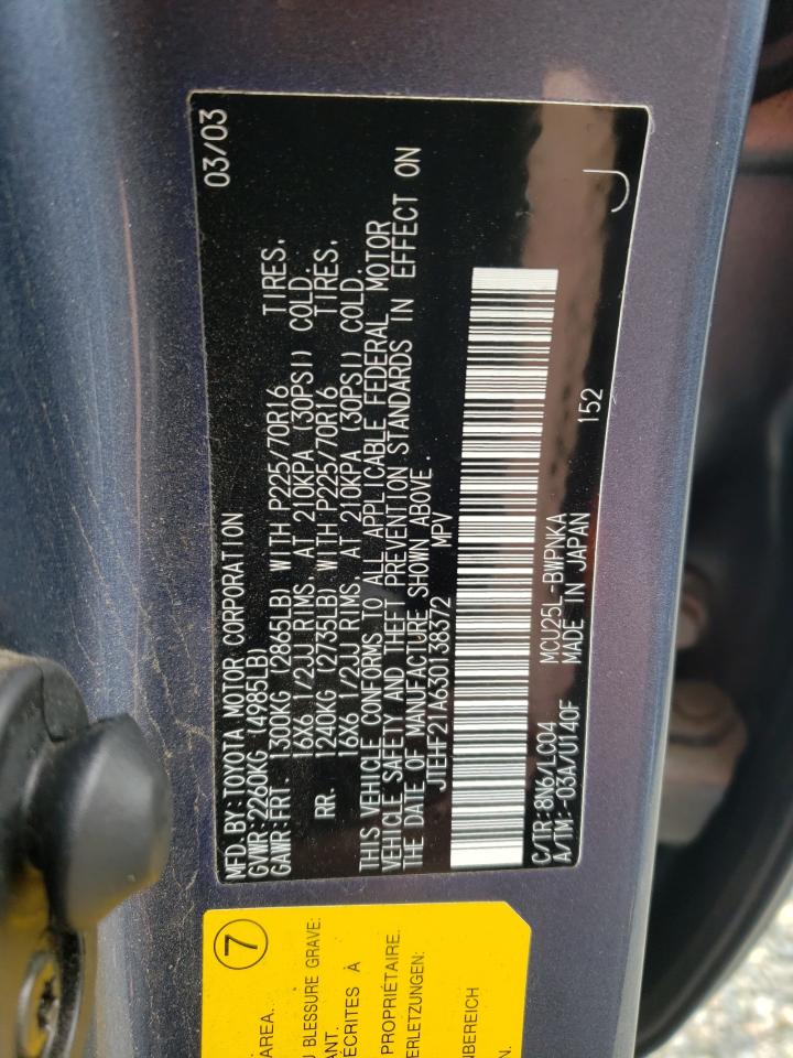 2003 Toyota Highlander VIN JTEHF21A630138372 Copart auction photo, front end damage thumbnail 14