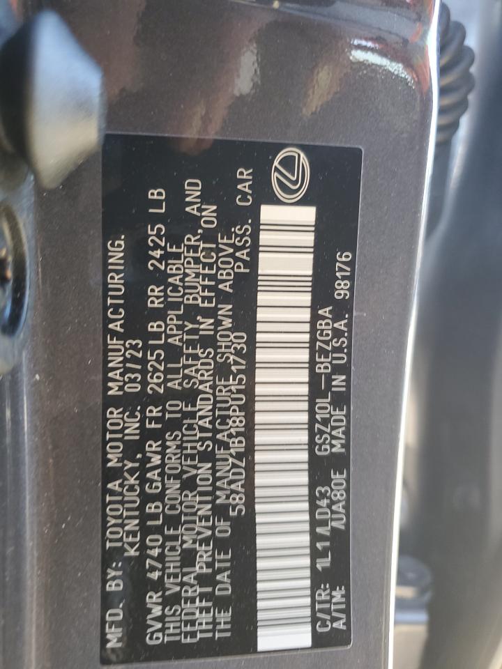 2023 Lexus ES VIN 58ADZ1B18PU151730 Copart auction photo, rear end damage thumbnail 14