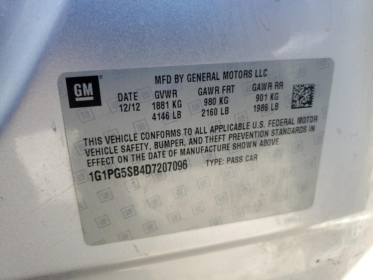 2013 Chevrolet Cruze VIN 1G1PG5SB4D7207096 Copart auction photo, front end damage thumbnail 14