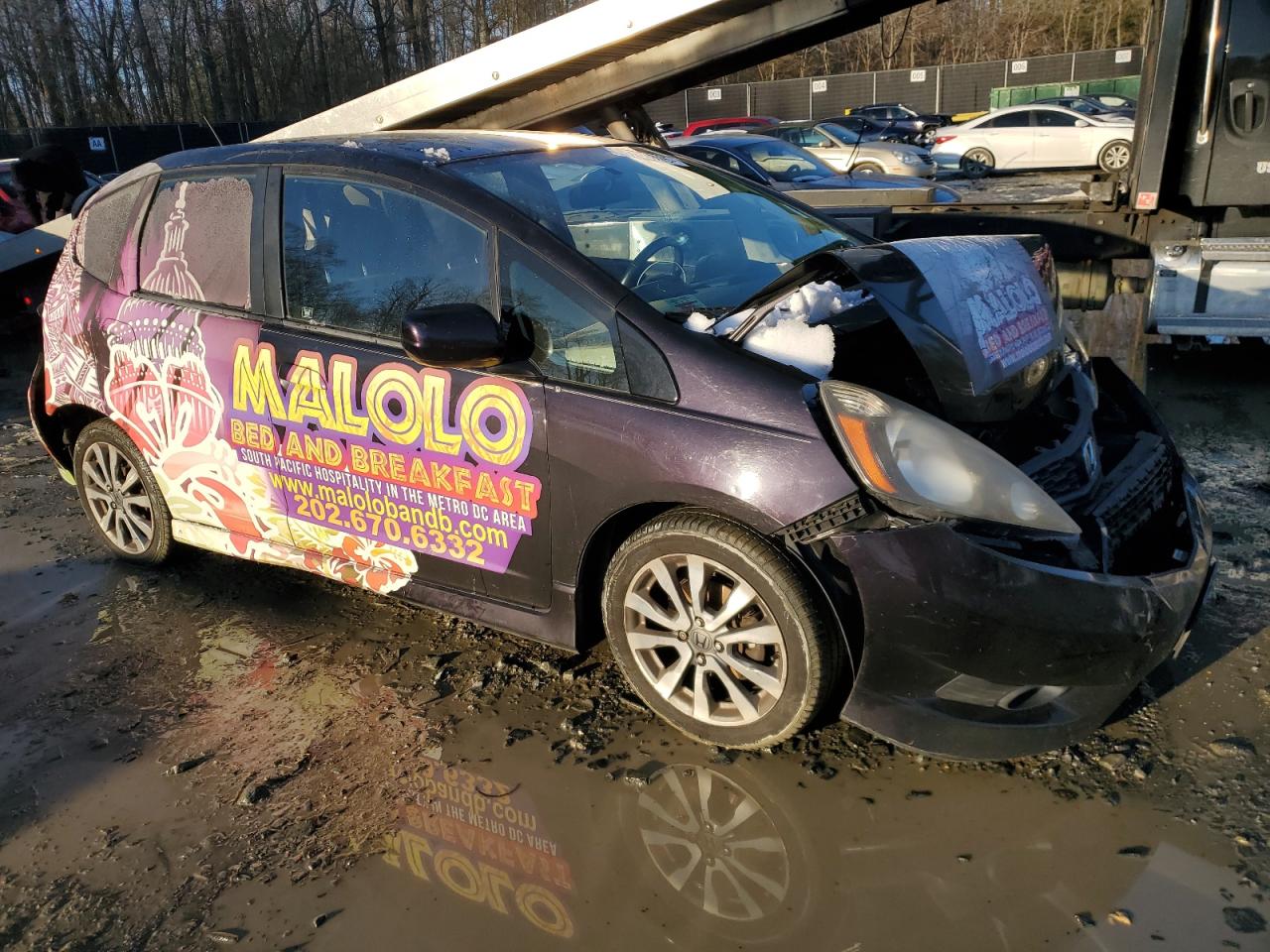 2013 Honda Fit VIN JHMGE8G55DC015595 Copart auction photo, front end / rear end damage thumbnail 4