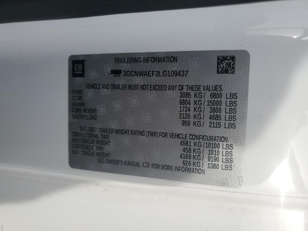 2020 Chevrolet Silverado VIN 3GCNWAEF2LG109437 Copart auction photo, rear end damage thumbnail 12
