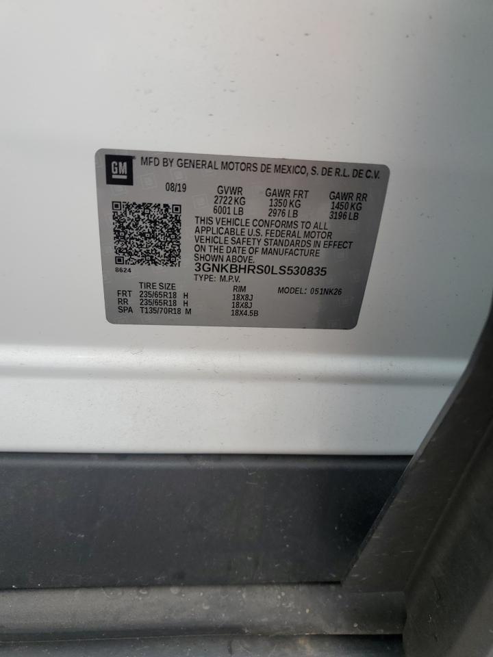 2020 Chevrolet Blazer VIN 3GNKBHRS0LS530835 Copart auction photo, front end / side damage thumbnail 13
