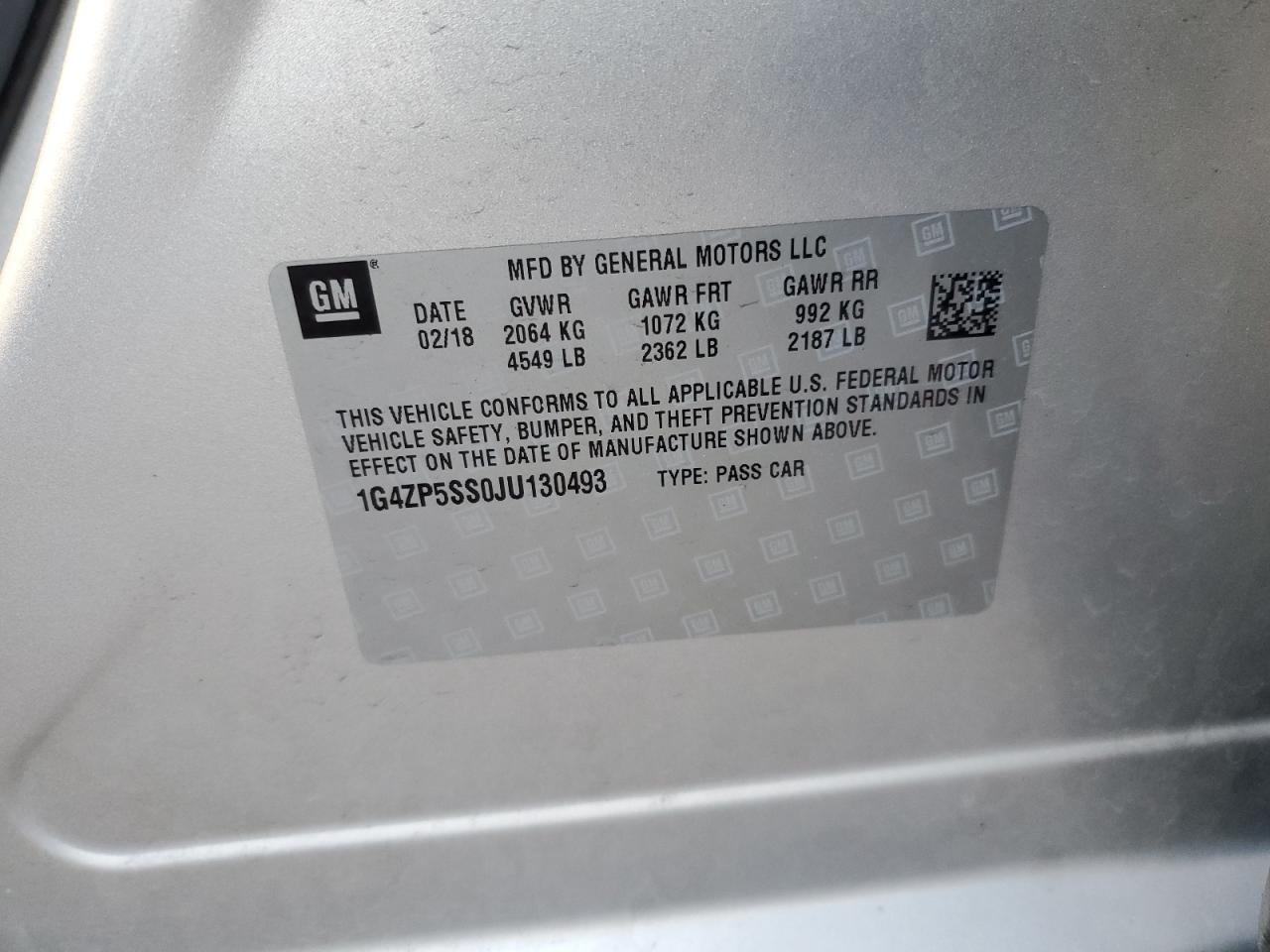 2018 Buick LaCrosse VIN 1G4ZP5SS0JU130493 Copart auction photo, front end damage thumbnail 12