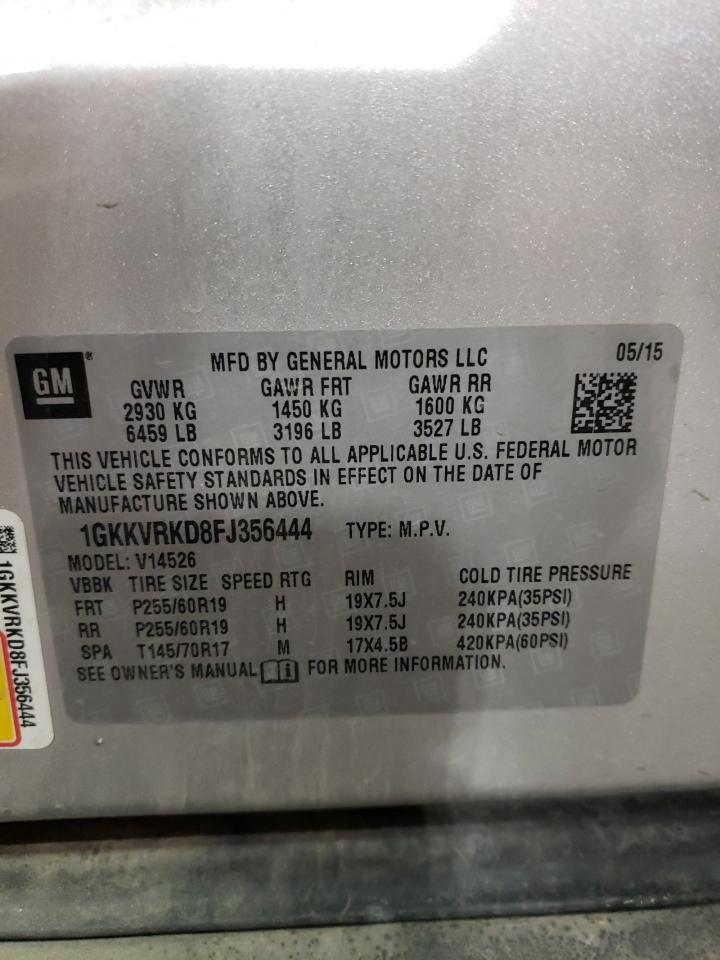 2015 GMC Acadia VIN 1GKKVRKD8FJ356444 Copart auction photo, rear end / side damage thumbnail 13
