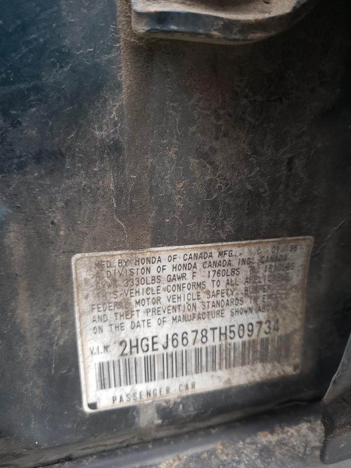 1996 Honda Civic VIN 2HGEJ6678TH509734 Copart auction photo, front end damage thumbnail 14