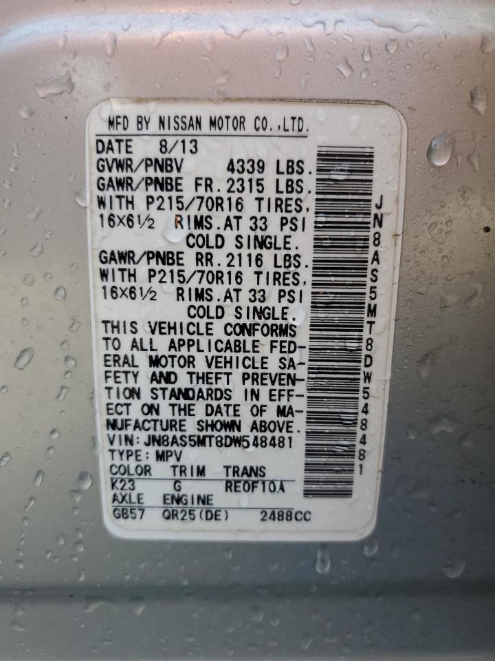 2013 Nissan Rogue VIN JN8AS5MT8DW548481 Copart auction photo, front end damage thumbnail 14